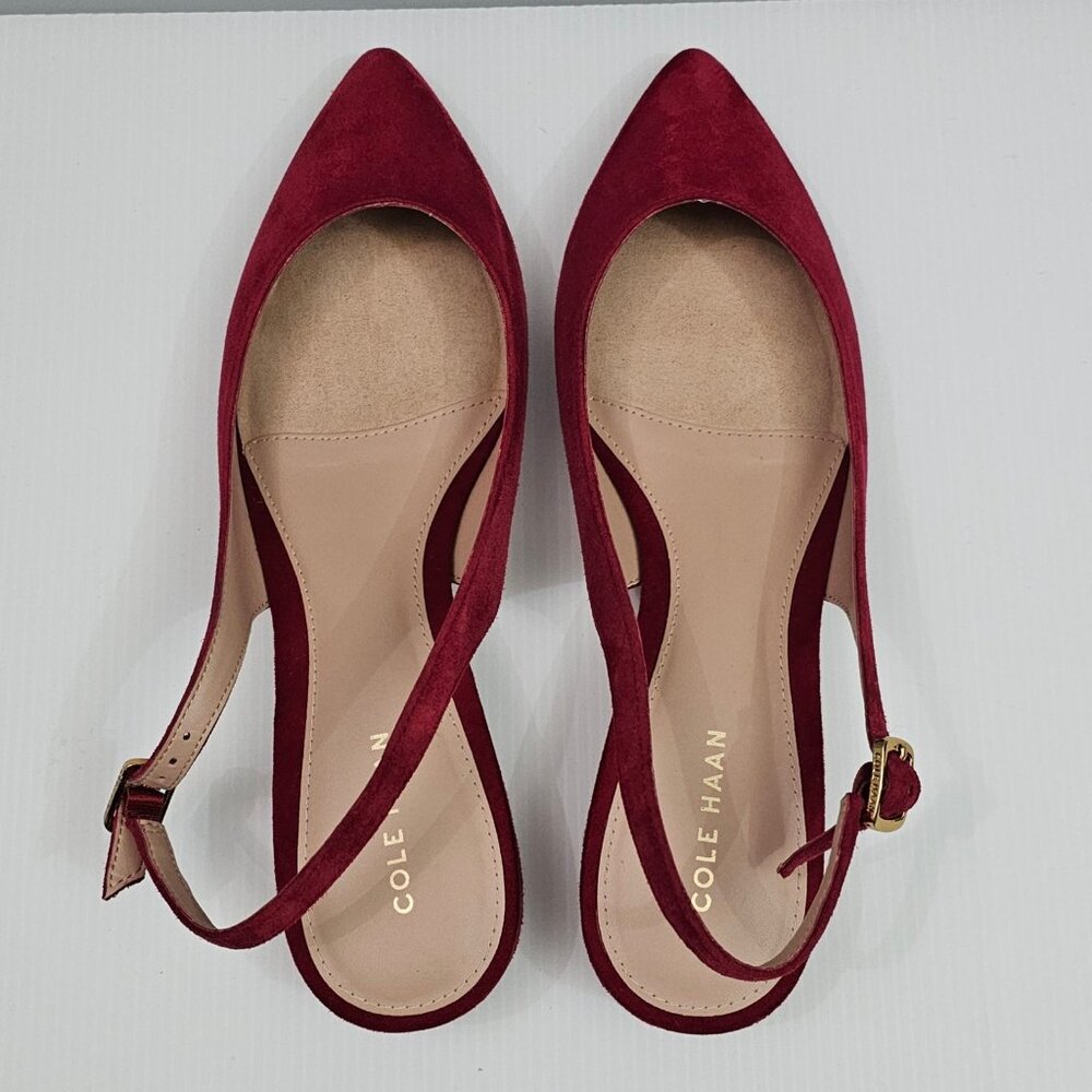 Cole Haan Mazie Slingback Flat Womens 9.5 Rio Red Suede Pointed Toe Low Heel NEW - Picture 8 of 13